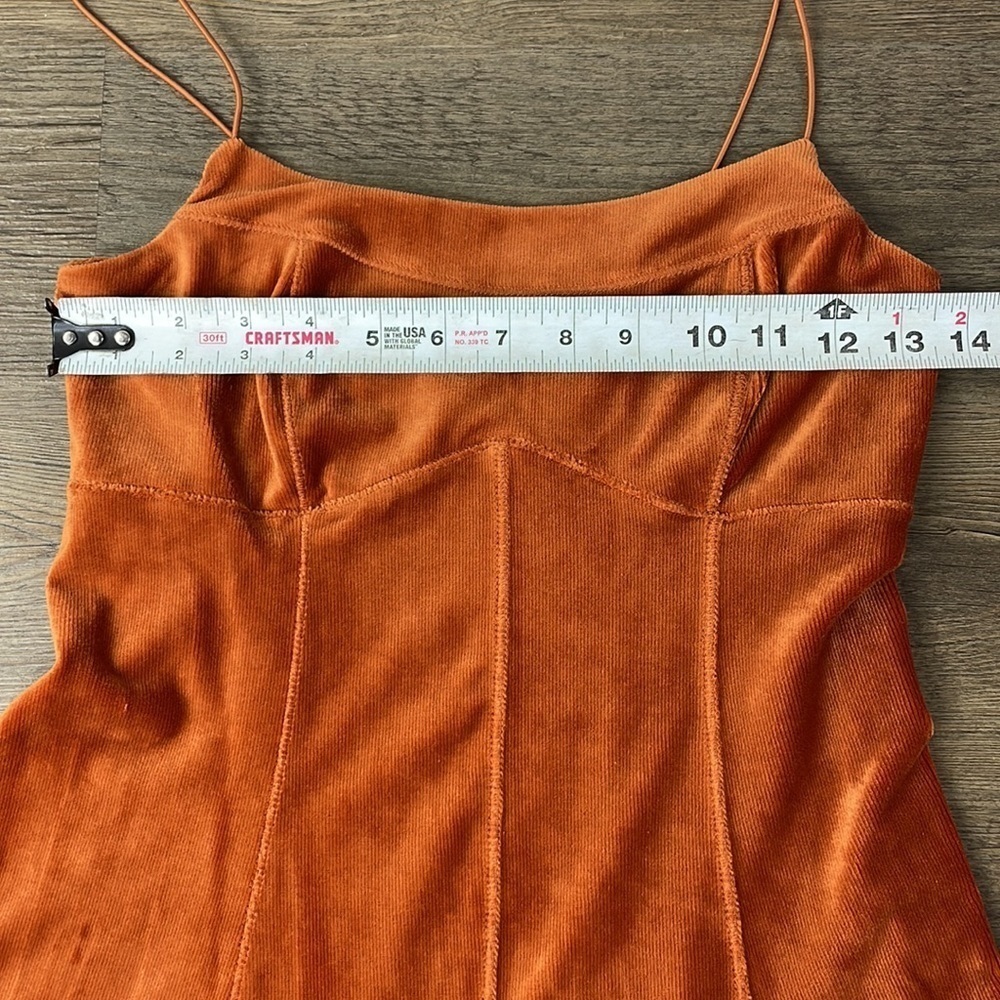 Wild Fable Women’s Orange Rust Ribbed Velvet Spaghetti Strap Mini Dress, size XS - Picture 7 of 12